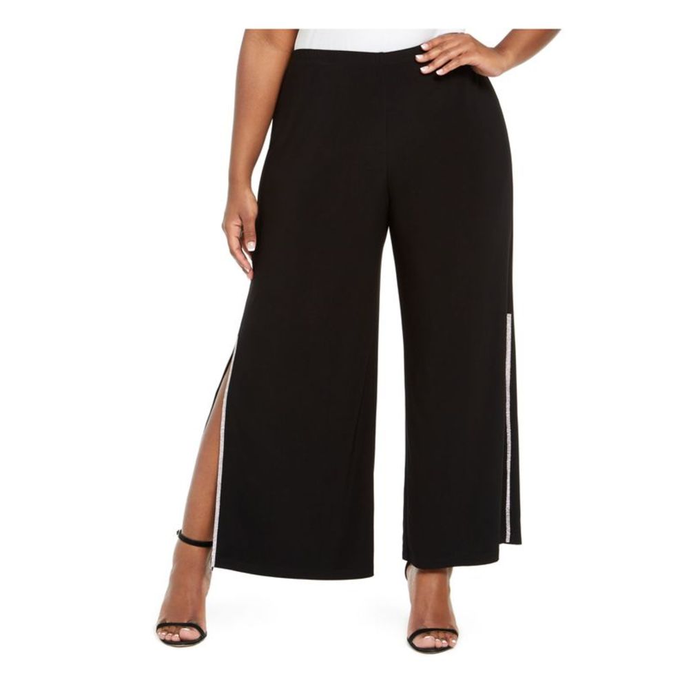 JBS LIMITED Womens Black Side Slits; Trim, Mid Evening Wide Leg Pants Plus 3X